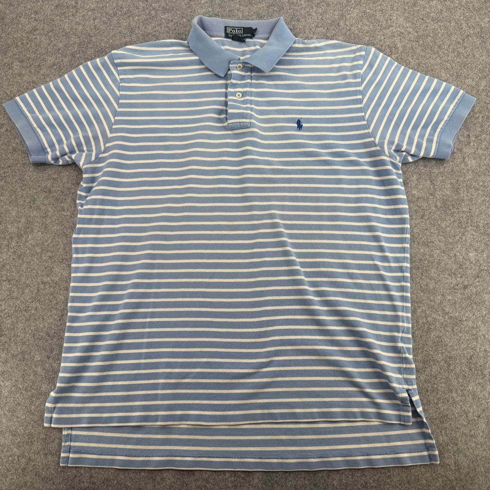 Polo Ralph Lauren Polo Shirt‎ Mens XL Classic Blue White Striped Pique EUC